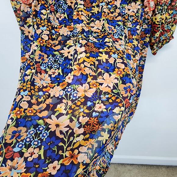 Code x Mode Floral Dress Size S Colorful Sheer Chiffon Ruffle V-Neck Peasant - Picture 7 of 11